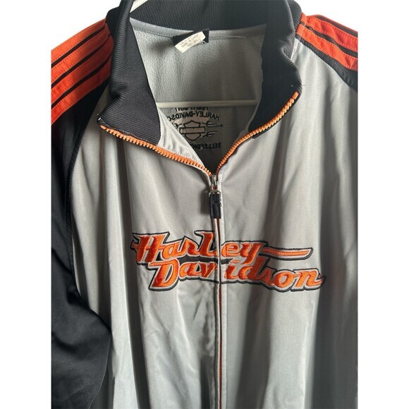 Harley Davidson Men’s Full Zip Embroidered Biker Jacket Gray Orange‎ Black 2xl - Picture 3 of 6